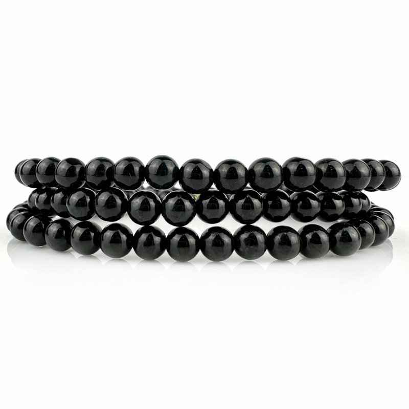 6JA-BA สร้อยข้อมือหยกแท้ หยกดำส่องเขียวแซมๆ 6มิ ลกัวเตมาลา สร้อยข้อมือหยก ไหมยืด Jadeite A รับประกันหยกแท้ตลอดชีพ