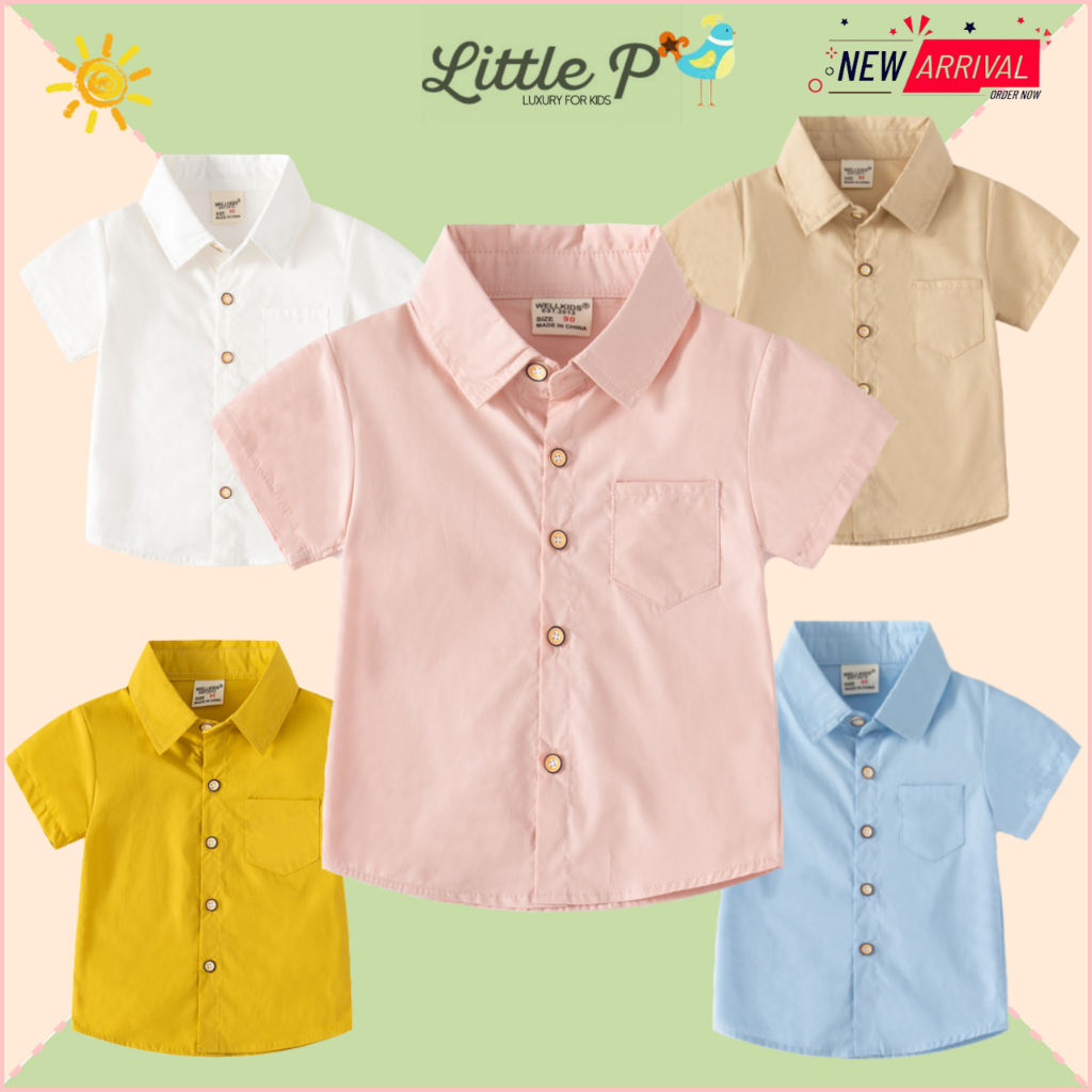 ส่งฟรี ใหม่ ! เสื้อเชิ้ตเด็กชาย เชิ้ตแขนสั้นเด็กชาย อายุ​ 1-7 ปี By Little.P