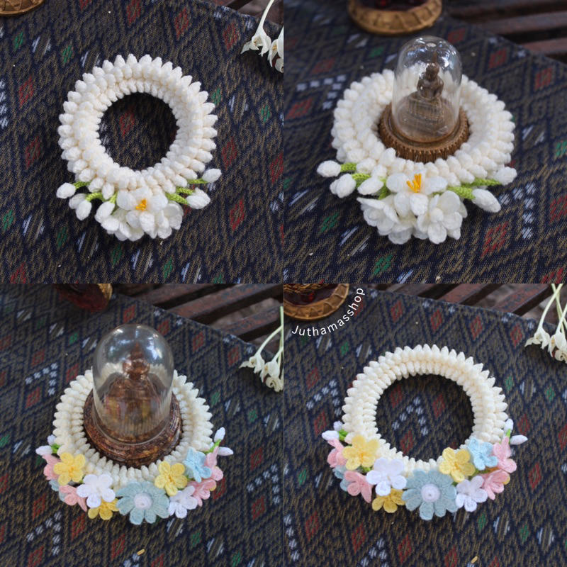 【Pre-order ~7 วัน】  พวงมาลัยคล้องพระหน้ารถ พวงมาลัยครอบฐานพระ | ไหมพรม handmade