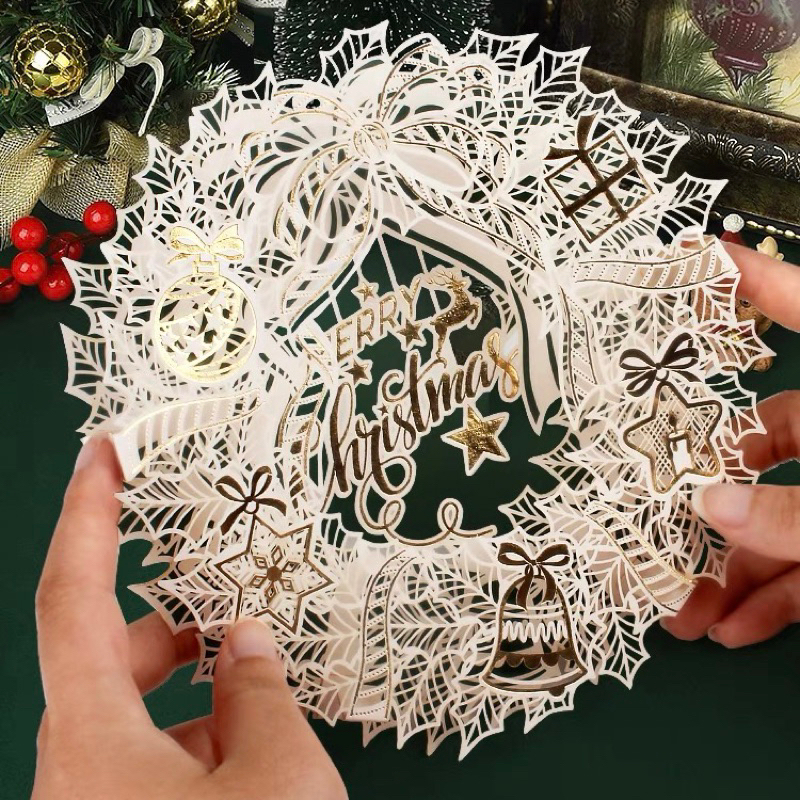 พร้อมส่ง • การ์ด Christmas 3D สีขาว งานพรีเมียม พิมพ์ฟลอยด์ทอง งานหรู มาพร้อมซอง สามารถตั้งได้