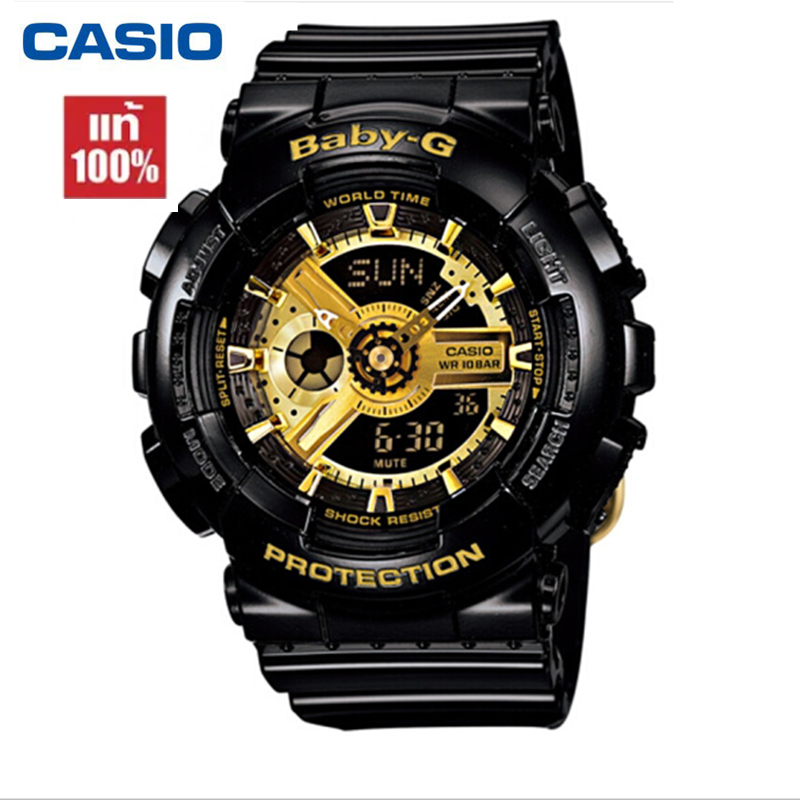 Casio นาฬิกา Baby-g - BA-110-1A แท้ 100% 1ปีประกัน กีฬานาฬิกากันน้ำ（Black/Gold）