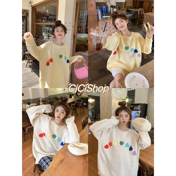 Cicishop(ZS818)Sweaterเสื้อเเขนยาว ผ้าไหมพรม ดีเทลปักหัวใจด้านหน้า ฤดูหนาวนี้ต้องมี ห้ามพลาด