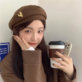 [W0123] หมวกเบเร่ต์ ลายหัวใจน่ารัก สไตล์เรโทร แฟชั่นฤดูหนาว Beret