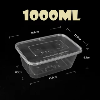 กล่องเหลี่ยมใส่อาหารพลาสติกสีใสขนาด500/650/750/1000ml (แบบลัง 300 ชุด)กล่อง+ฝา สินค้าพร้อมส่ง