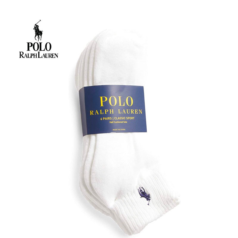 พร้อมส่ง POLO ข้อกลาง 6คู่ Freesize เนื้อผ้านุ่ม ระบายอากาศ