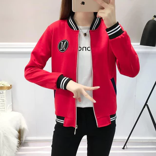มาใหม่ เสื้อแจ็กเก็ตผู้หญิงแขนยาวมีกระเป๋าและซิปหน้า ลายM คลุมกันร้อนกันหนาวผู้หญิง