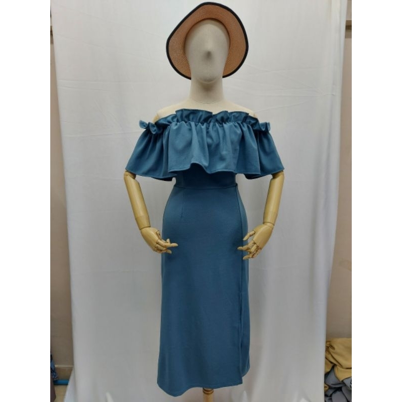 J61 เดรสสาวอวบตัวยาว ผ้ายืดวูลเวฟ ดึงยางรอบอกเอว ใส่ปาดใหล่ คลุมอก - รูปที่ 5