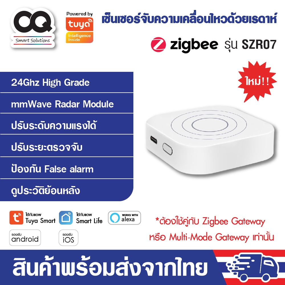 Tuya Zigbee Human Presence Sensor รุ่น SZR07 เซ็นเซอร์จับความเคลื่อนไหวแบบเรดาห์ 24GHz Radar Sensor ปรับระดับได้
