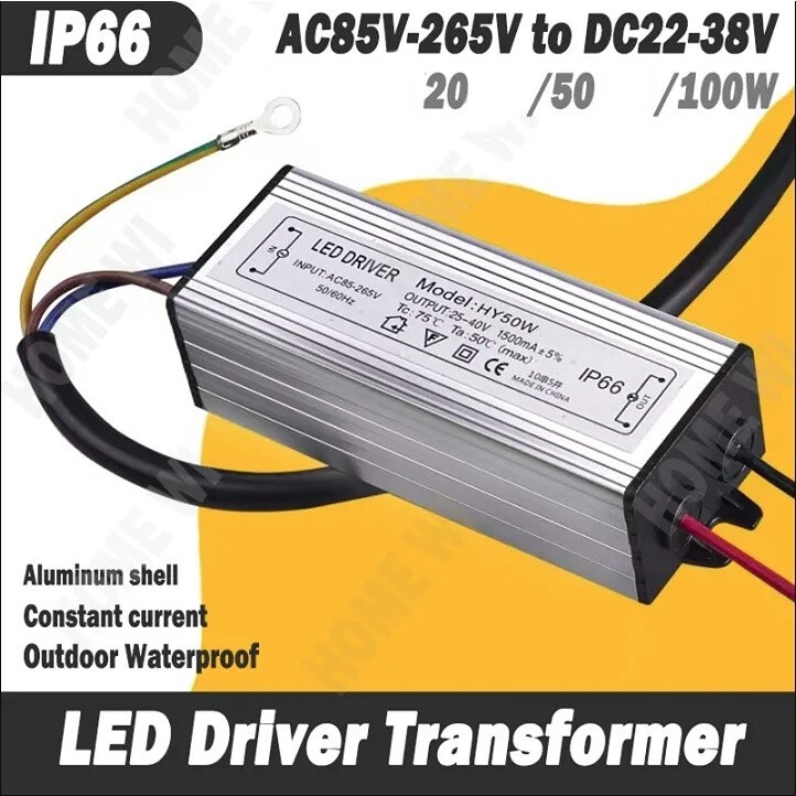 (ส่งจากไทย) LED driver แหล่งจ่ายไฟ, หม้อแปลงไฟฟ้า, อะแดปเตอร์ไฟ, 20 W/50 W/100 W, 20-38 V/25-40 V/25-38 V, กันน้ำ IP65,