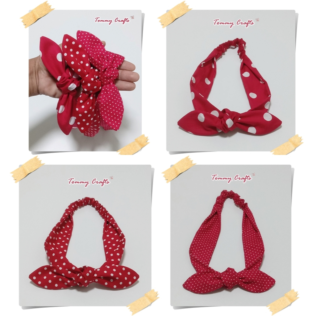 Tommy Crafts ผ้าคาดผมโบว์ผ้าคอตตอน สีแดงลายจุดเล็ก/กลาง/ใหญ่ ไซส์เด็ก/ไซส์ผู้ใหญ่ cotton Hairbands