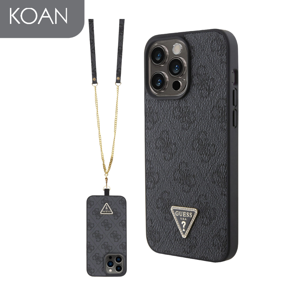 เคสโทรศัพท์และสายห้อย GUESS PU Leather Metal Logo Strass Crossbody Strap for iP 15 Pro/ 15 Pro Max - Black