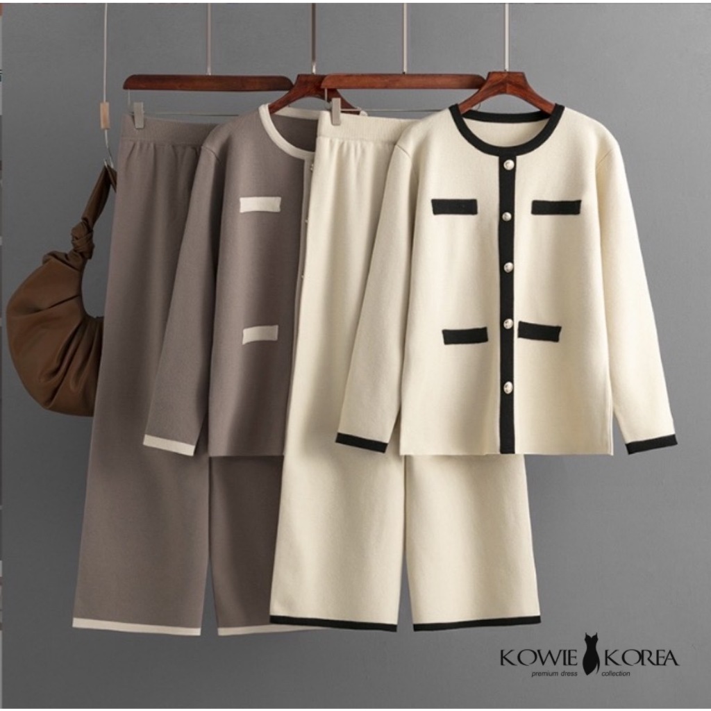 Kowie Korea ( 367 ) Minzo ชุดเซทไหมพรมเสื้อแขนยาว +ขายาว กระดุมทอง