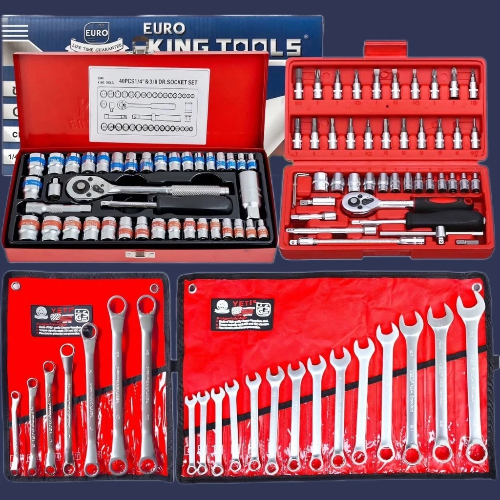 EURO KING TOOLS ชุดบล็อก 40 ชิ้น+ประแจ YETI+แหวน YETI(7pc) +ชุดบล็อก 46ชิ้น ใช้งานหนัก ได้ 4 อย่างมาตรฐาน ISO 9001