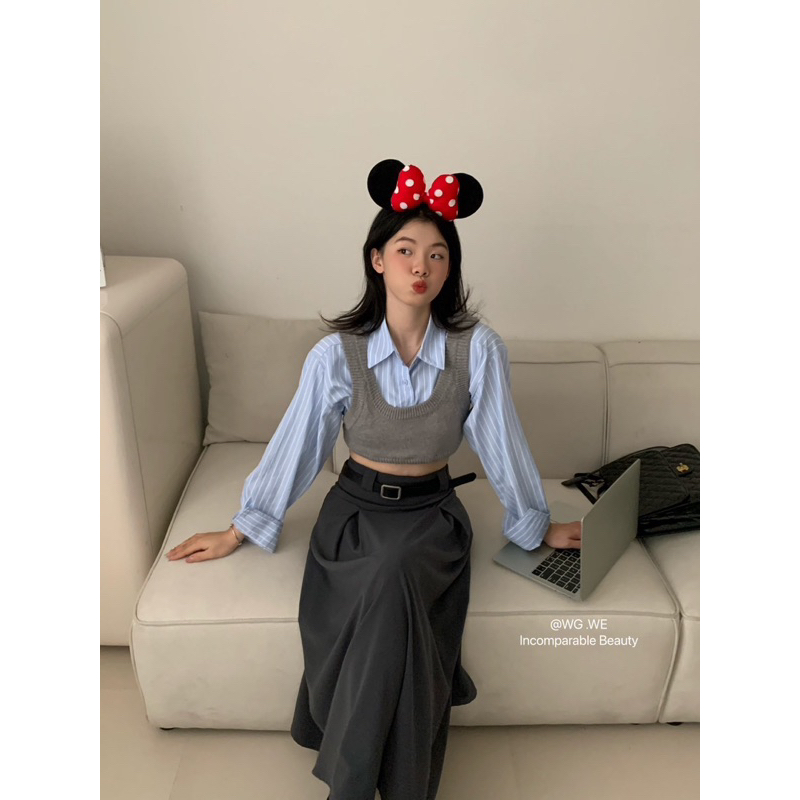 PP63 เสื้อครอปเชิ้ตแขนยาวมาพร้อมกั้กตัวนอก เย็บติดกัน - รูปที่ 4