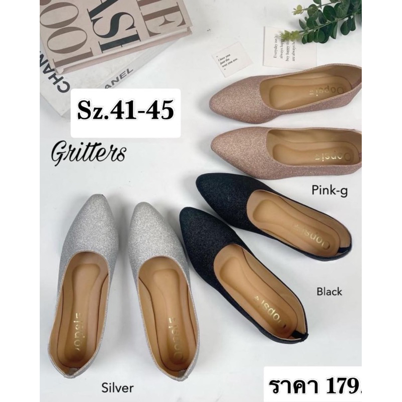 Sz.41-45 รองเท้าคัชชูหนังชิมเมอร์ (ไม่มีส้น)