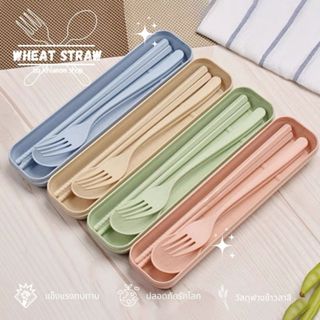 [set] ชุดช้อนส้อม+ตะเกียบ พร้อมกล่อง ขนาดพกพา มี 4 สี Spoon …