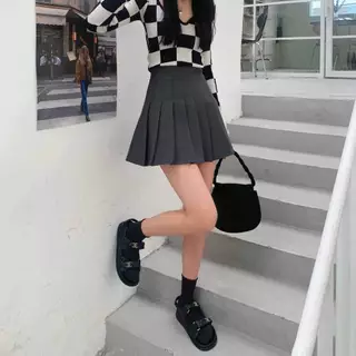 🔵พร้อมส่ง🔵กระโปรงเทนนิส กระโปรงพลีท XS-2XL สีพื้น เอวสูง ทรงเอ กระโปรงเจเค มีทั้งหมด7สี #2322