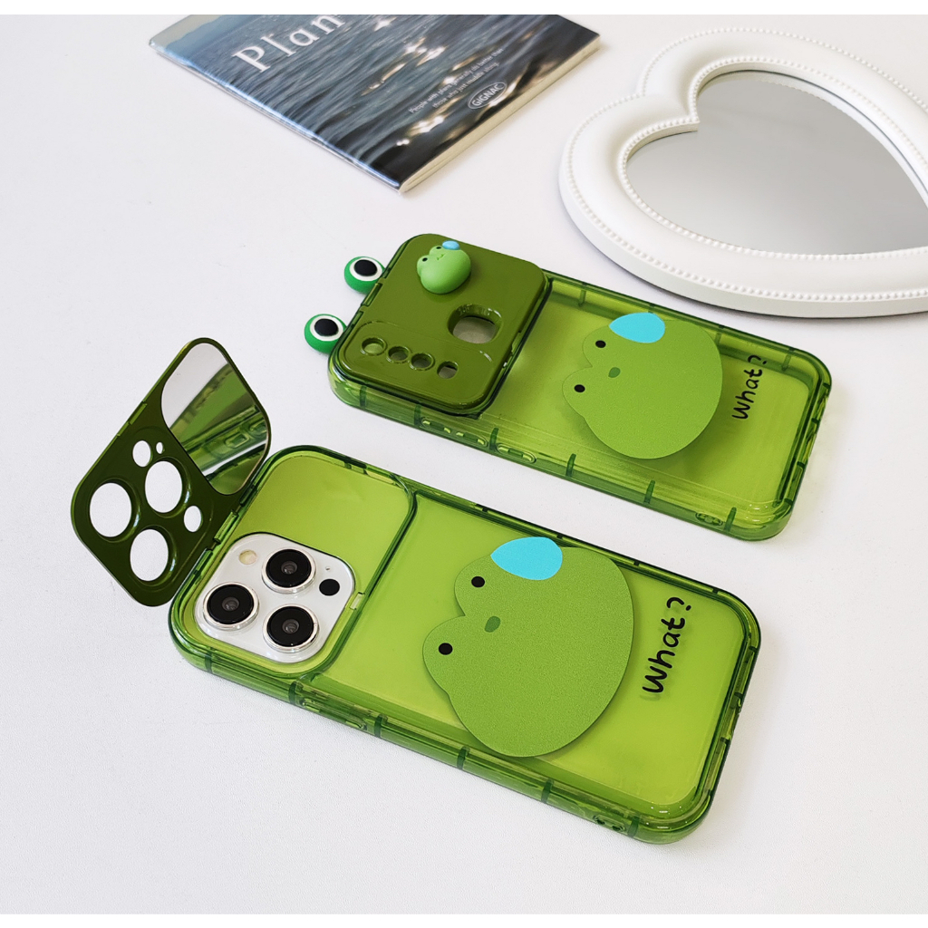 เคสตั้งได้ เคสสกรีนลายการ์ตูน ได้กบเขียว OPPO A15 A58 A18 A17 A57 RENO VIVO Y12 Y20 Y21 for iPhone11/12/13/14/15/Pro/max