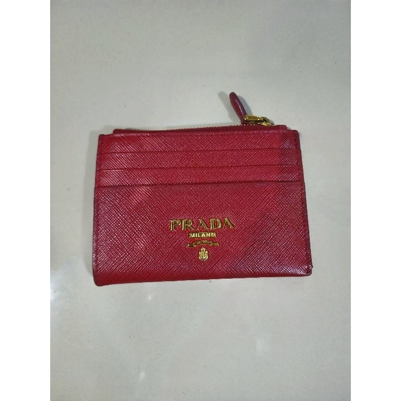 Prada Wallet Saffiano Leather สีแดง ของแท้ มือสอง