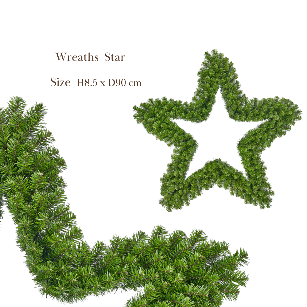 1125831 Black Box Star Green TIPS 330 (H8.5 x D90 cm.) - Artificial Star Christmas Tree พวงหรีดคริสต์มาสรูปดาว