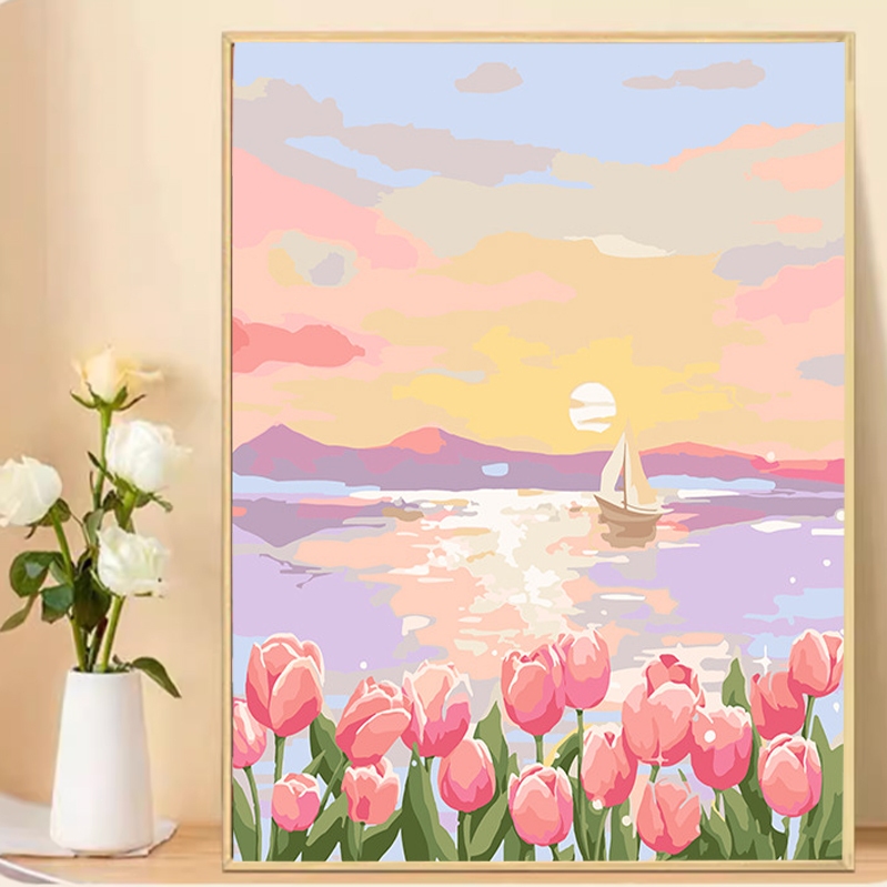 【พร้อมส่ง】ระบายสีตามตัวเลข 30*40cm ชุดระบายสี ระบายสีผ้าใบ Paint by Numbers ระบายสีน้ํา ระบายสีฝึกสมาธิ