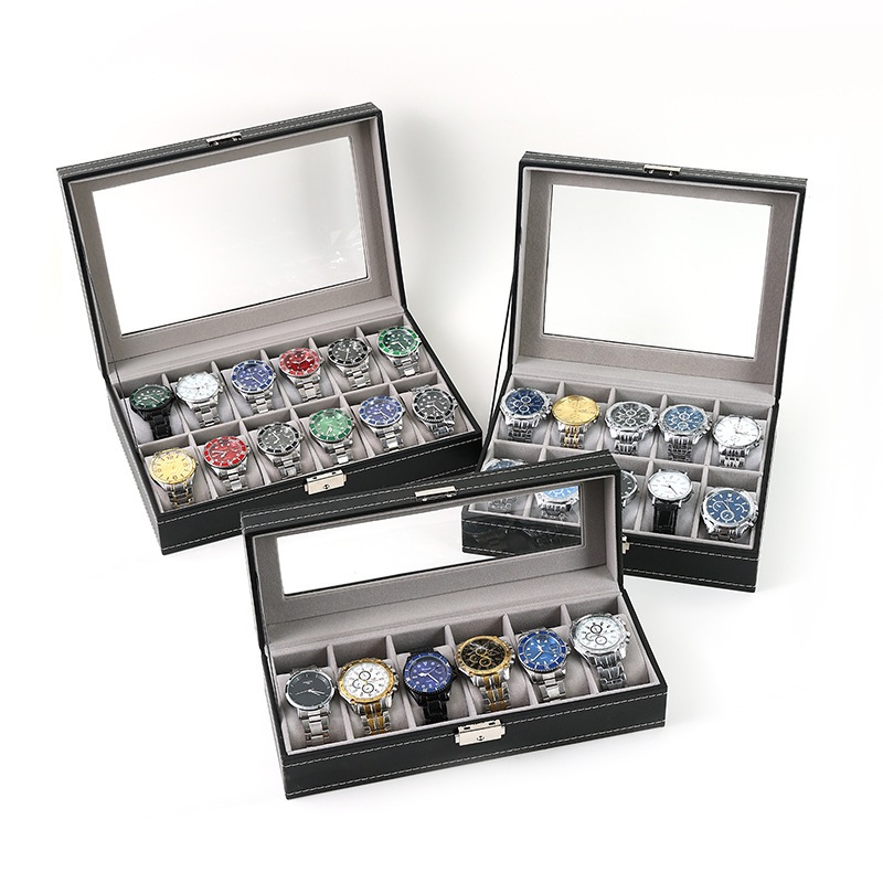 กล่องนาฬิกา 3 6 10 12 20 24เรือน หนังสีดำคลาสสิก กล่องใส่นาฬิกา Watch Box