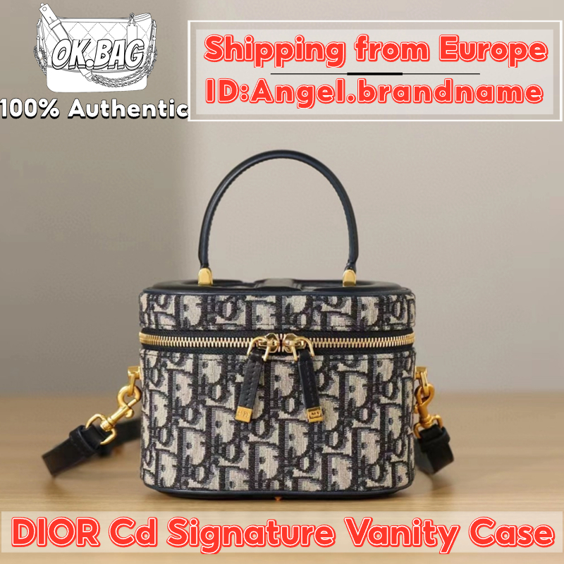 👜ดิออร์ DIOR CD Signature Vanity Case Bag สุภาพสตรี กระเป๋าสะพายไหล่