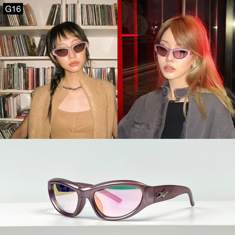 [G16] แว่นกันแดด y2k สีชมพูเลนส์ปรอทสวยมาก สกรีนนูน  เลนส์ UV400