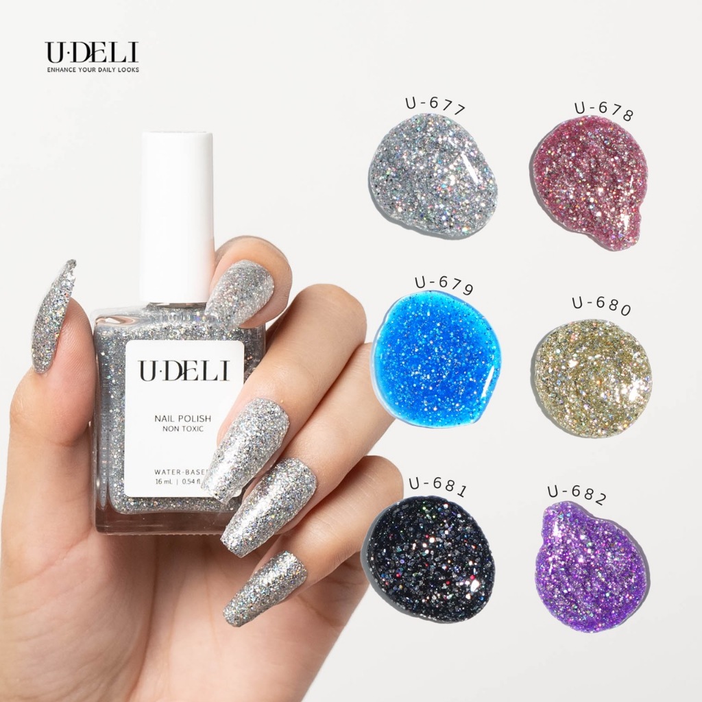 สีทาเล็บกึ่งเจล (ไม่อบ) U-DELI Vegan Glitter กลิตเตอร์ 16ml กลิตเตอร์เม็ดใหญ่ผสมเม็ดเล็ก Group