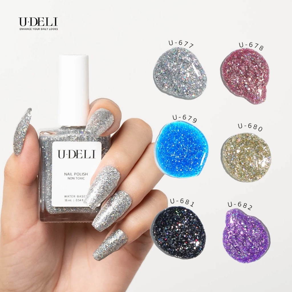 สีทาเล็บกึ่งเจล (ไม่อบ) U-DELI Vegan Glitter กลิตเตอร์ 16ml กลิตเตอร์เม็ดใหญ่ผสมเม็ดเล็ก Group