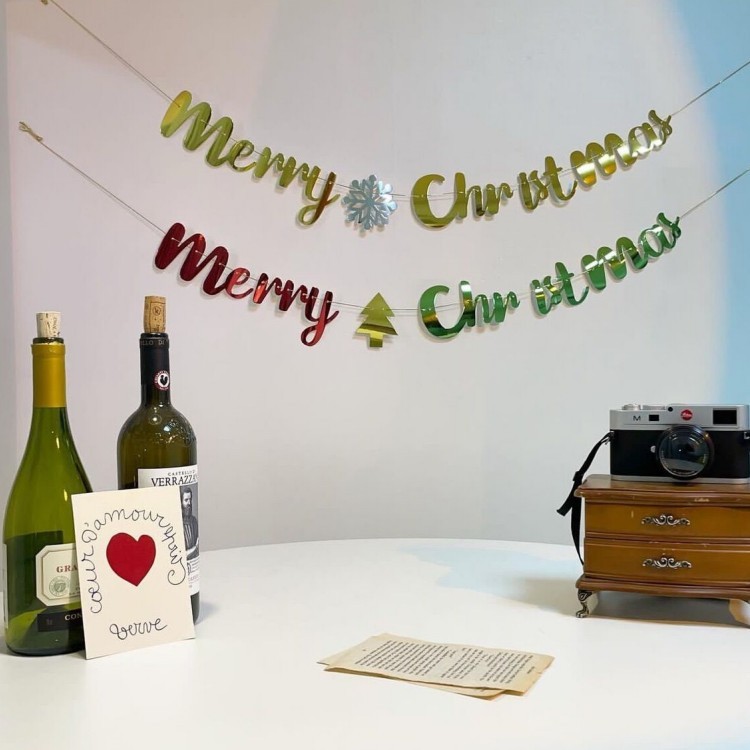 (พร้อมส่ง) ธงคริสต์มาส/ปีใหม่ 2025 Christmas banner ธงสามเหลี่ยม Happy New Year 2025