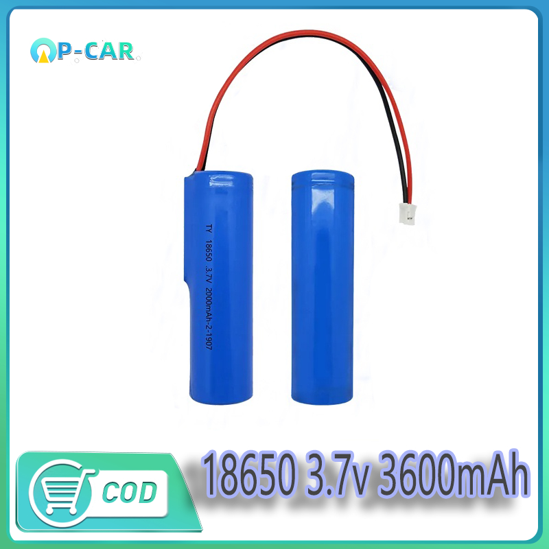 แบตเตอรี่ 18650 1ก้อน 3.7V 3600mah พร้อมแผ่นป้องกัน สายไฟหัวโมเลค2พิน ถ่านชาร์จ โซล่าเซลล์ แบตเตอรี่ลิเธีย