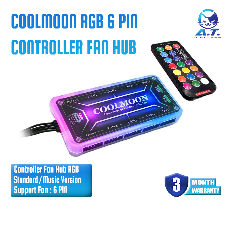 กล่องคุมไฟ Coolmoon RGB 6pin Controller Fan Hub ชุดกล่องคุมไฟ + รีโมท
