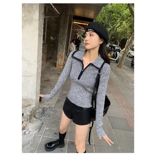 ส่งทันที Cici(NO. 9A133)เสื้อเเขนยาวคอปกไหมพรม ดีเทลซิปรูดหน้าอก ผ้าหนา เหมาะกับฤดูหนาว สไตล์ฝรั่งเศษ