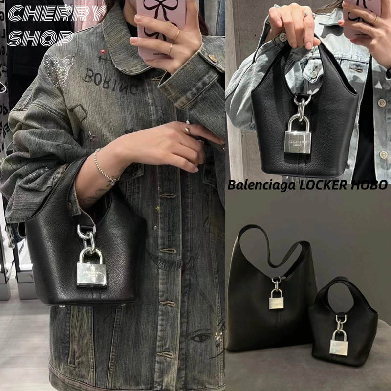 🍒บาเลนเซียก้า Balenciaga LOCKER Medium Vertical HOBO Bag🍒กระเป๋าถือ HOBO กระเป๋าถือสตรี