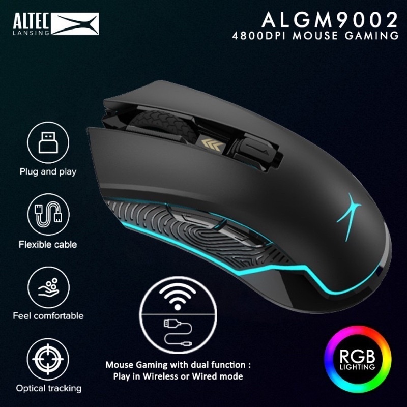 เมาส์เกมมิ่ง Wired&amp;Wireless (❤ ω ❤)Altec Lansing ALGM9002 ปรับ 4800DPI Gaming Mouse