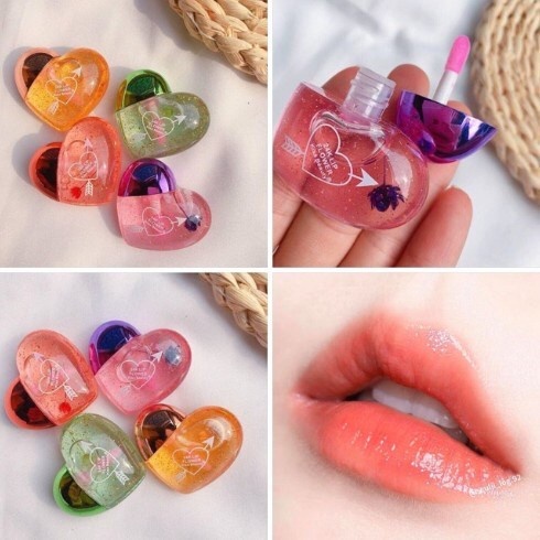 Kiss beauty ลิปกลอสเปลี่ยนสี ลิปสติก หัวใจสุดน่ารัก บำรุงริมฝีปากให้นุ่ม ปากอมชมพูน่าจุ๊บ เพิ่มความชุ่มชื้น