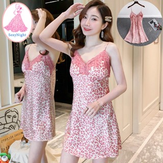 SexyNight 💮💮 ชุดนอนสายเดี่ยว ซาติน ชุดนอนที่น่ารัก พิมพ์เสือ…
