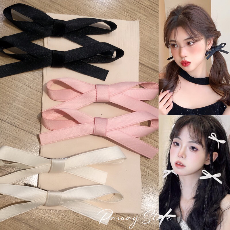 PASUAY กิ๊บโบว์ หางสั้น [1 คู่] สไตล์โมริ ริบบิ้นเกาหลี 1 cm | กิ๊บริบบิ้น ริบบิ้นโบว์ โบว์ติดผม