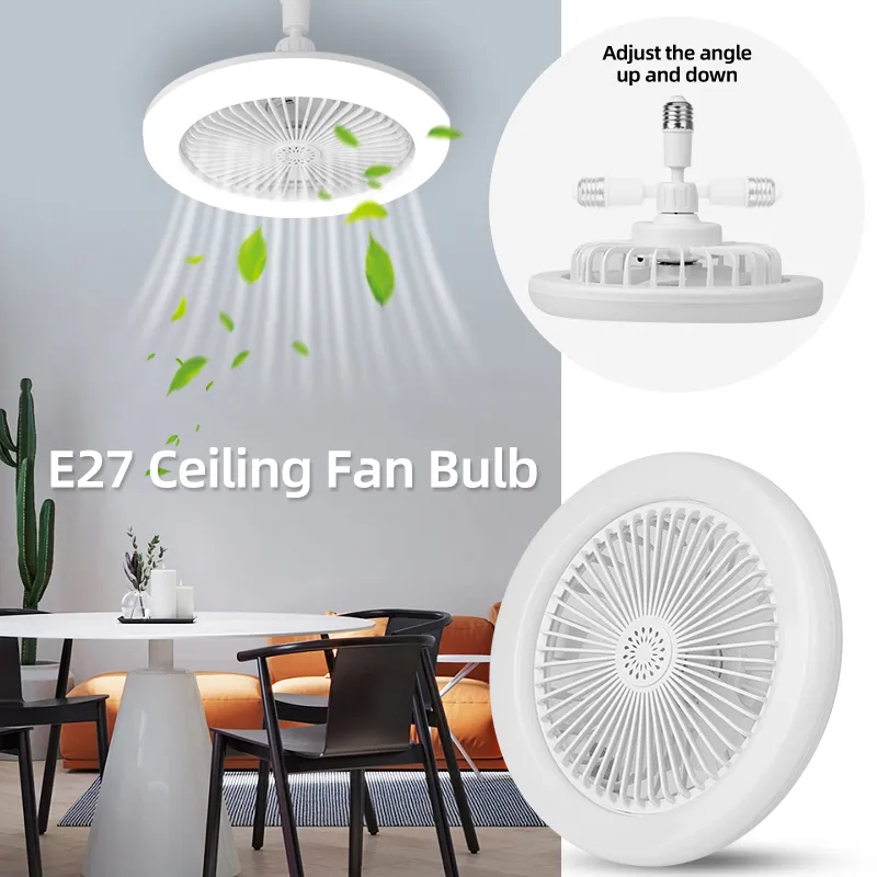 พัดลม E27 โคมไฟเพดาน LED พัดลมโคมไฟ ลมแรงสุดแรง พัดลมติดเพดาน ไฟ LED 3 สี พร้อมสายไฟยาว 7 เมตร กินไฟน้อยส