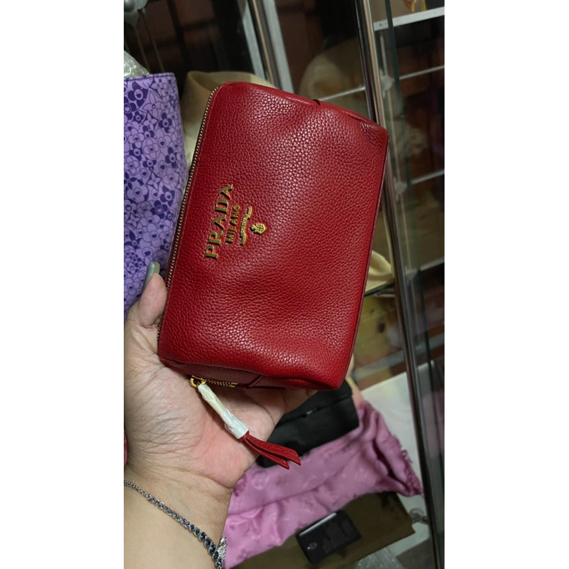 prada Vitello Daino Cosmetic Pouch Rubino new