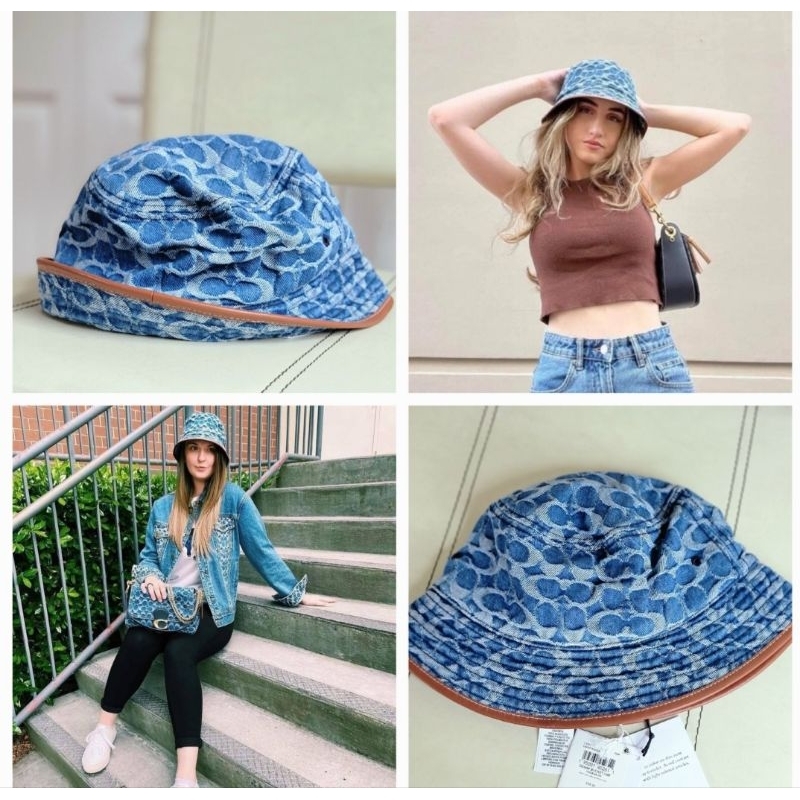 หมวก งานshop แท้ 100% ราคาดีสุดๆ Coach Signature Denim Bucket Hat C9197