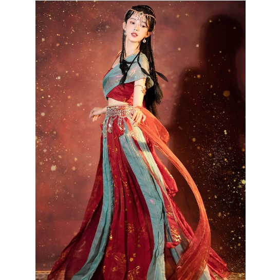 เจ้าหญิงจัสมิน Hanfu ผู้หญิงเต้นรำลมทะเลทรายตะวันตกชุดโบราณ Cos อินเดียบินชุดเต้นรำ