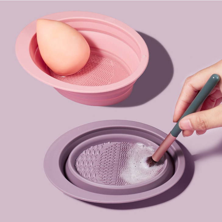 ที่ล้างแปรงแต่งหน้า น้ำยาล้างแปรง สําหรับทําความสะอาด วัสดุซิลิโคน พับได้ แบบพกพา