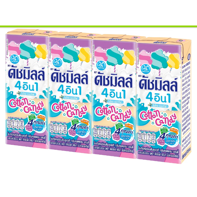 Dutchmilk นมเปรี้ยว ดัชมิลล์ 4อิน1 ไมโครแอคทีฟ โยเกิร์ตพร้อมดื่มยูเอชที กลิ่นคอตตอน แคนตี้และผลไม้รว