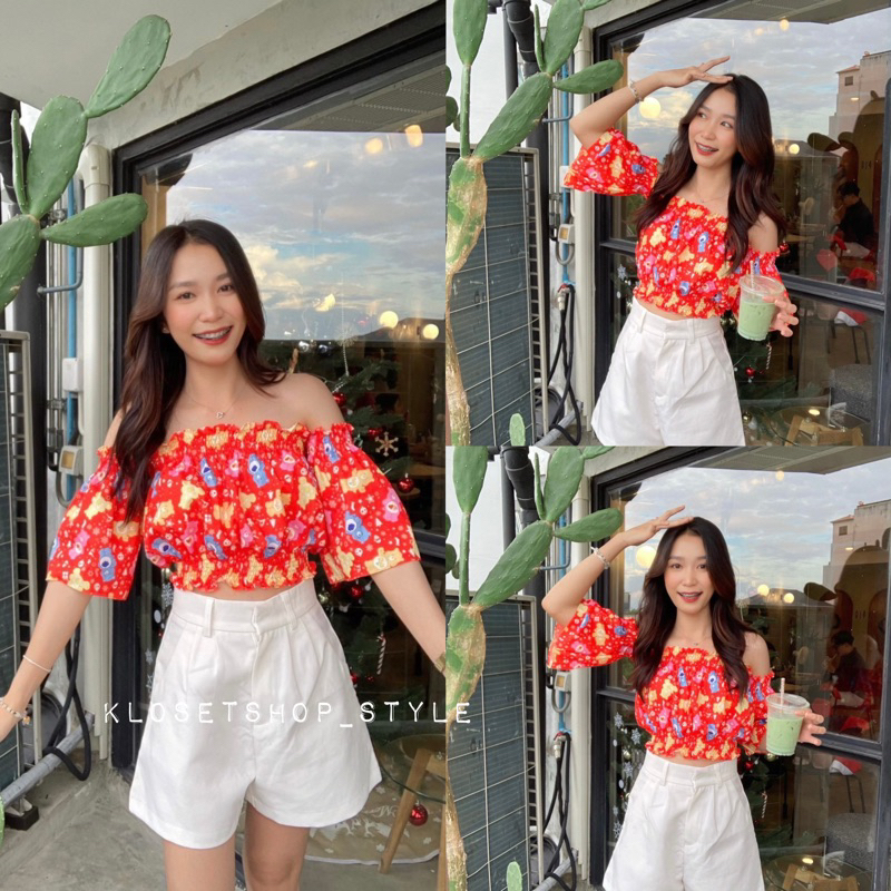 🧸 Sale 🎄🎈 เสื้อเปิดไหล่ใส่คริสต์มาส ตรุษจีน ปาดไหล่สีแดง เสื้อสีแดง 🧸