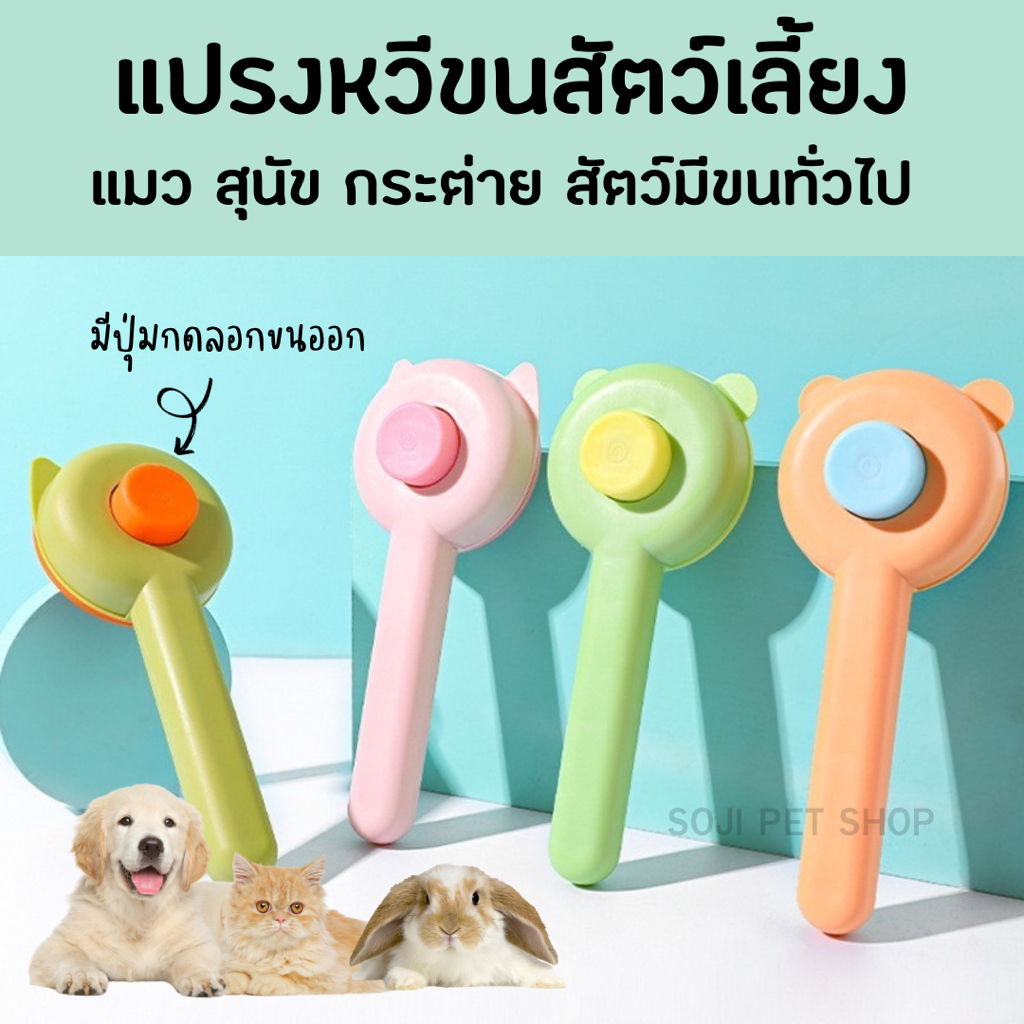 พร้อมส่ง🚨 หวีแปรงขนสัตว์เลี้ยง หวีกดลอกขน หวีแมว ที่แปรงขนสุนัขแมว กระต่าย ปุ่มกดลอกขน ลอกขนง่าย แมวฟิน รุ่นหูแมวน่ารัก