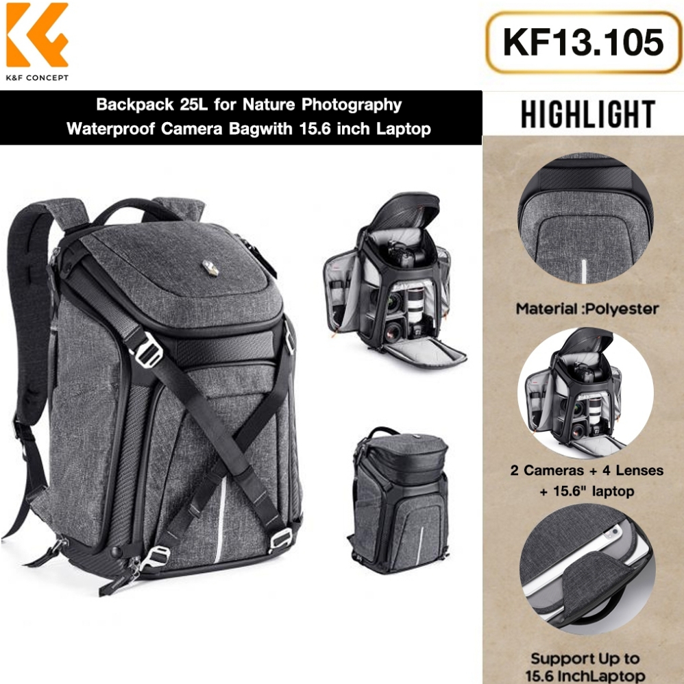 K&amp;F Concept Alpha Backpack for Nature Photography Waterproof Camera Bag with 15.6 inch Laptop(KF13.105)