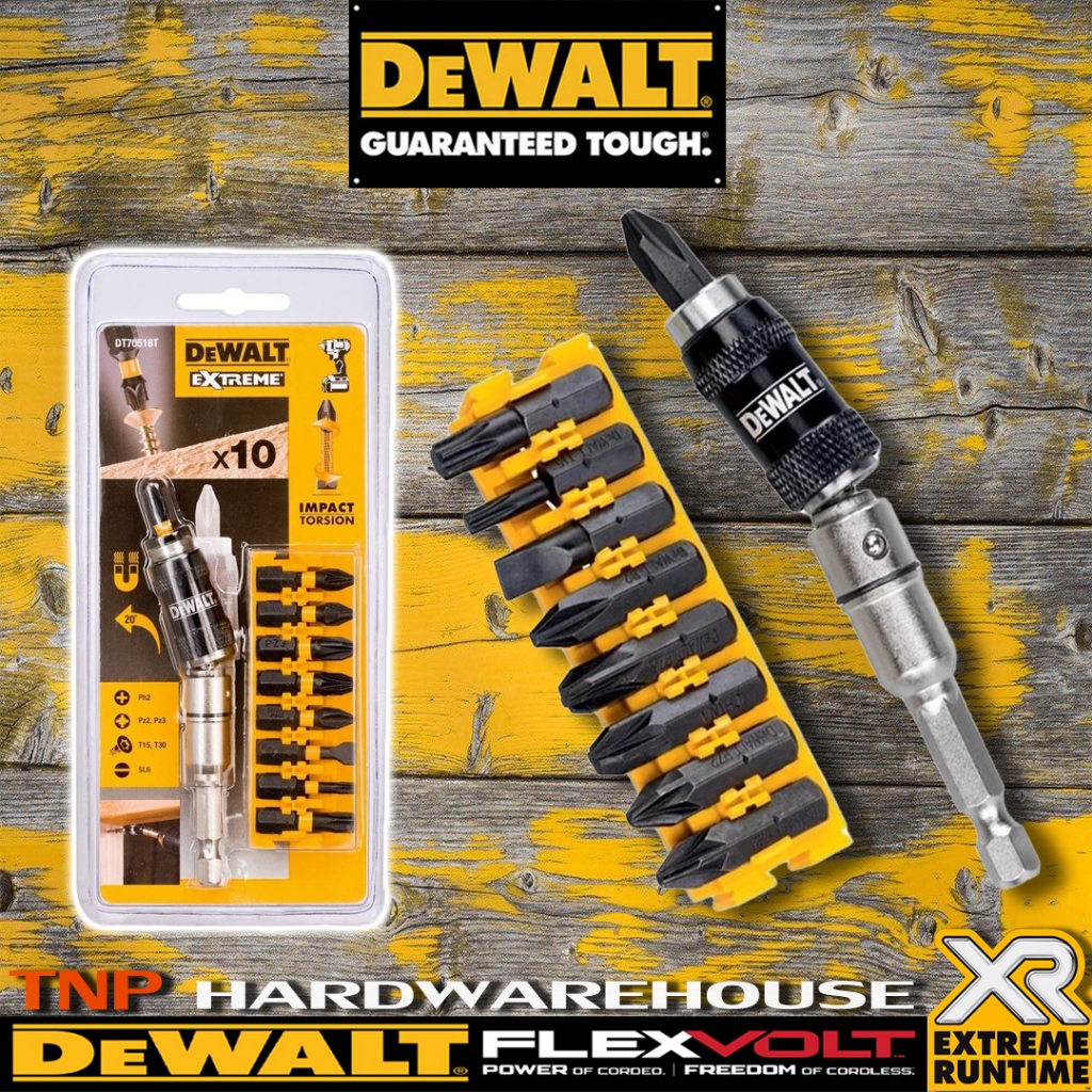 DEWALT ชุดไขควงกระแทก พร้อมหัวจับดอกสว่านแบบหมุนได้ 10 ชิ้น รุ่น DT70518T-QZ
