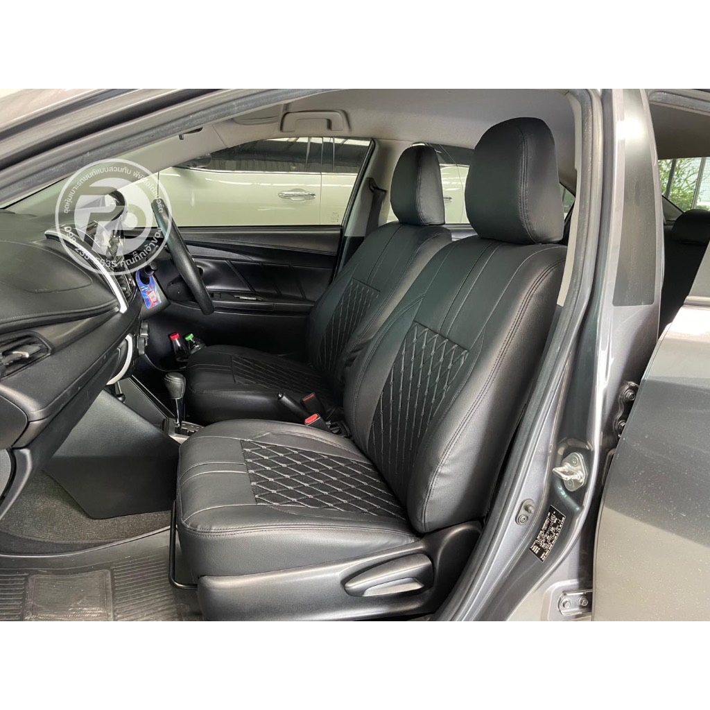 ชุดหุ้มเบาะสวมทับตรงรุ่น toyota vios 2014-ปัจจุบัน ลาย 5 D สีดำด้ายดำ หุ้มเบาะพีพีออโต้สปอร์ต